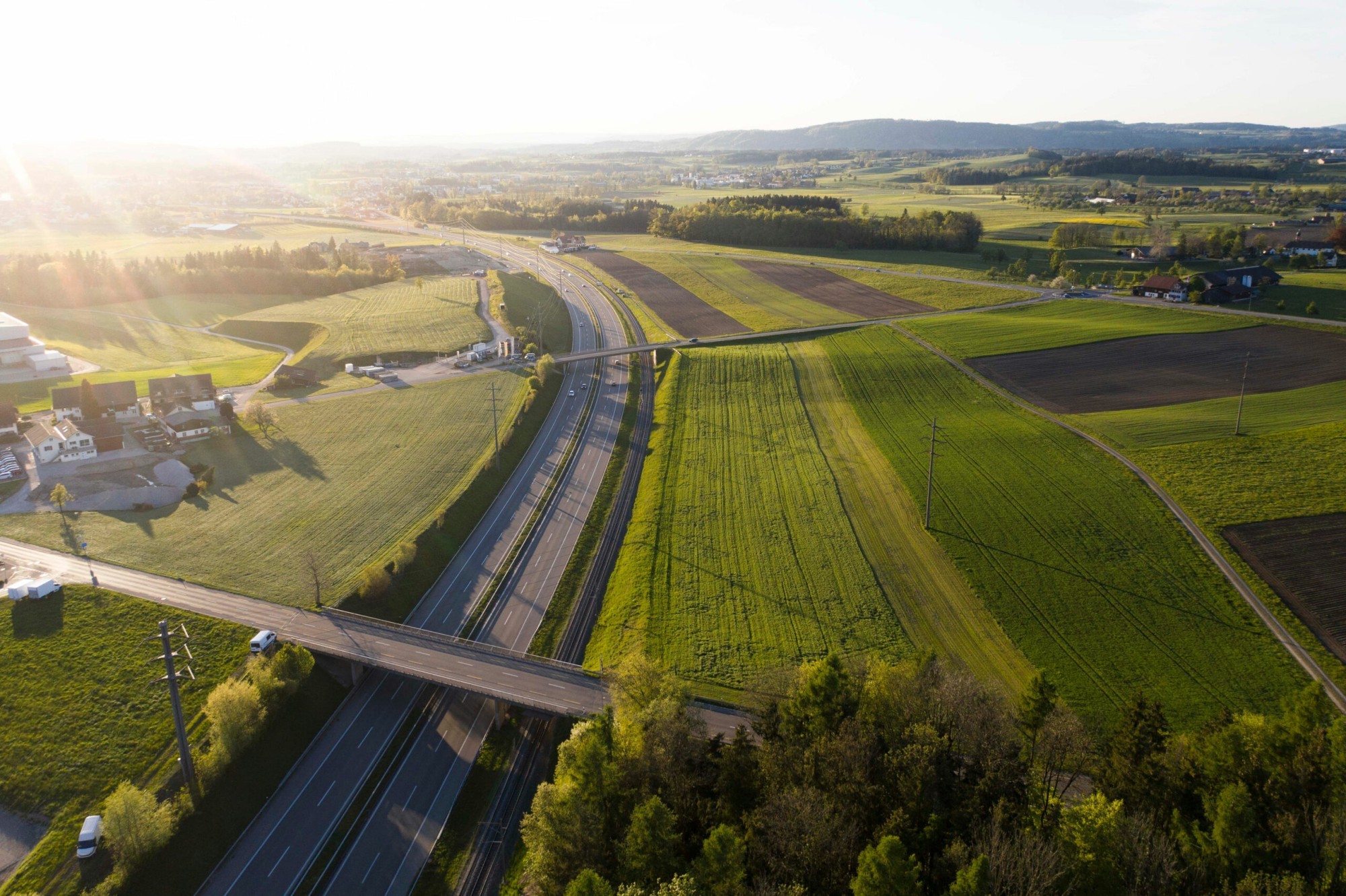 Luftbild des Entwicklungsgebiets Wil West mit Blick auf den Arealteil Münchwilen.