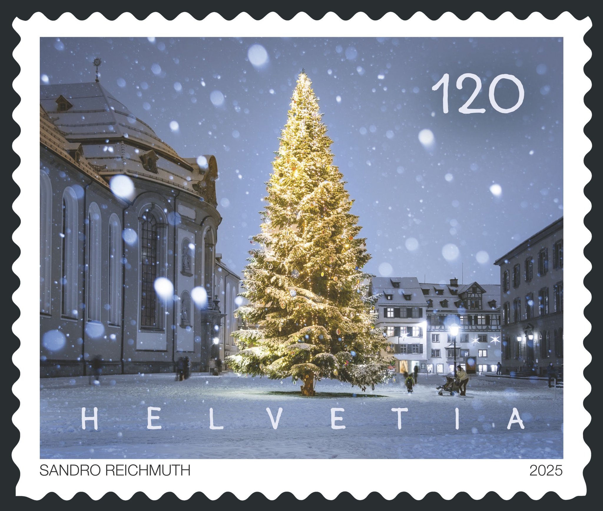 Der Tannenbaum auf dem Klosterplatz St.Gallen ziert eine der diesjährigen Weihnachtsbriefmarken. Der Tannenbaum auf dem Klosterplatz St.Gallen ziert eine der diesjährigen Weihnachtsbriefmarken.