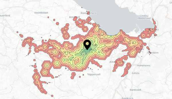 Lesebeispiel: Vom HB St.Gallen kommt man in 60 Minuten so weit. Lesebeispiel: Vom HB St.Gallen kommt man in 60 Minuten so weit.