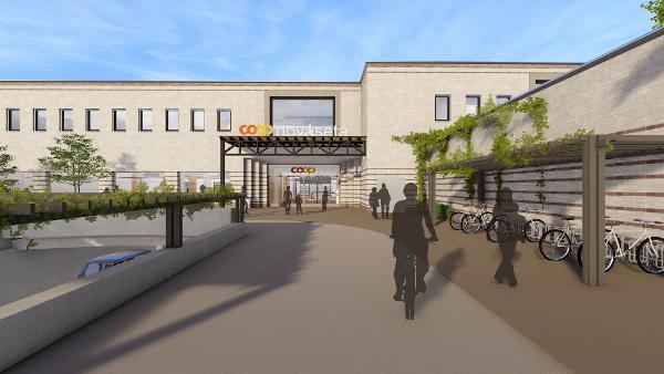 Im Baugesuch ist eine Visualisierung des künftigen Hintereingangs nach der Sanierung zu sehen.