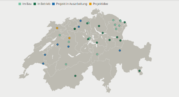 Batteriespeichersysteme mit mehr als 5 MW: Viele sind in der Ostschweiz.