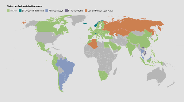 Weltkarte zu jedem FHA der Schweiz.