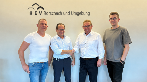 Severin Kaiser (Vorstandsmitglied HEV Goldach), André Hutter (Präsident HEV Rorschach), Ruben Bischofberger (Präsident HEV Goldach), Marco Bieri (HEV Rorschach). (v.l.)
