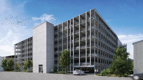 Visualisierung des Parkhauses Herblingertal in Schaffhausen.