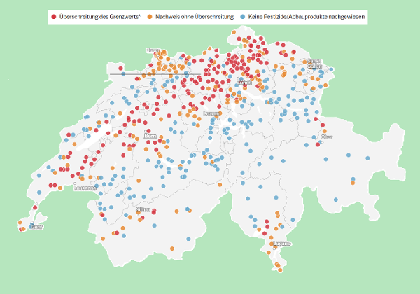Überschreitung des Grenzwerts – Nachweis ohne Überschreitung – Keine Pestizide/Abbauprodukte nachgewiesen Überschreitung des Grenzwerts – Nachweis ohne Überschreitung – Keine Pestizide/Abbauprodukte nachgewiesen