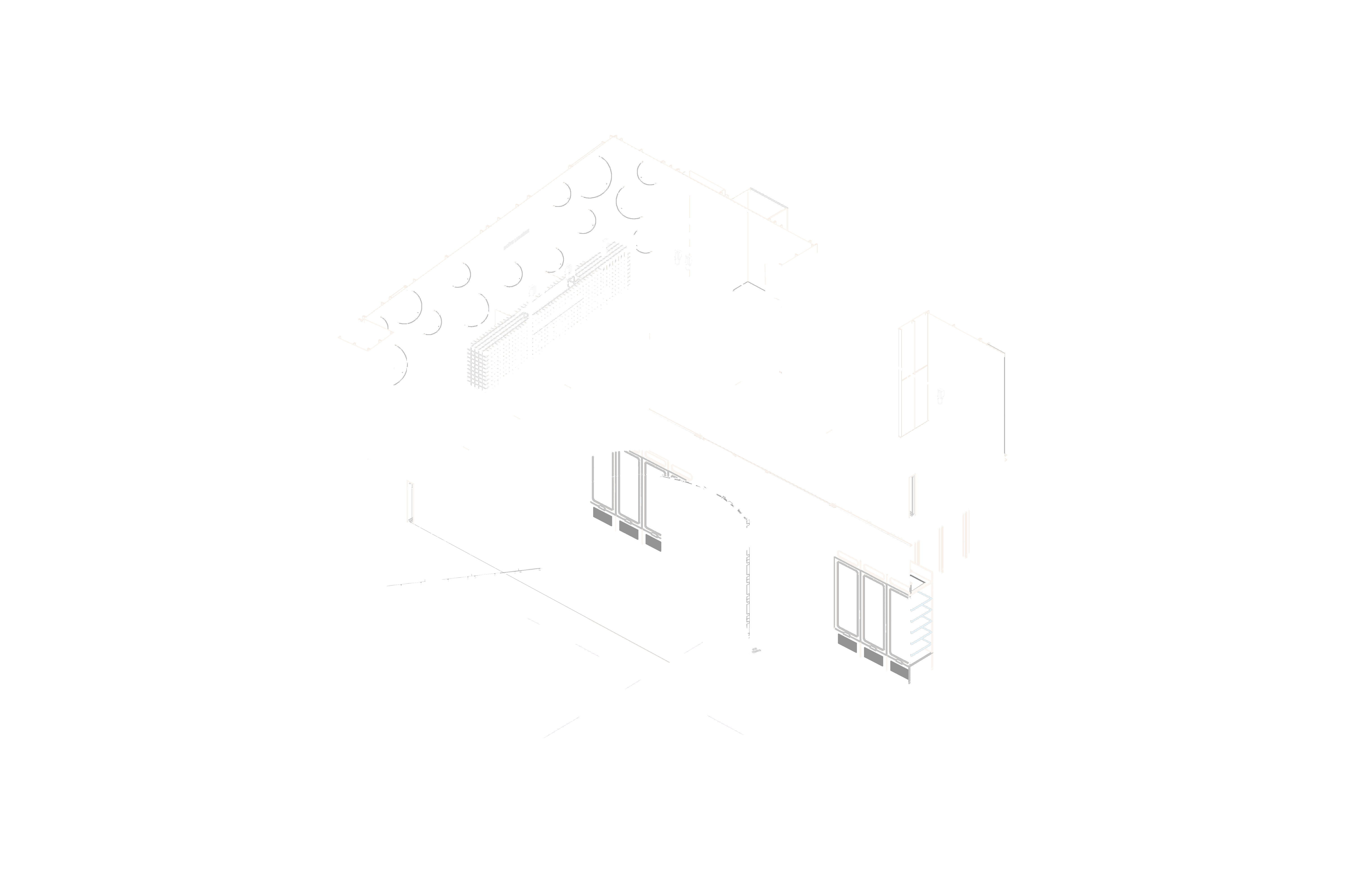 Garnier pop-up: axonometric wireframe showing the venue, circular counter and integrated scenic elements.