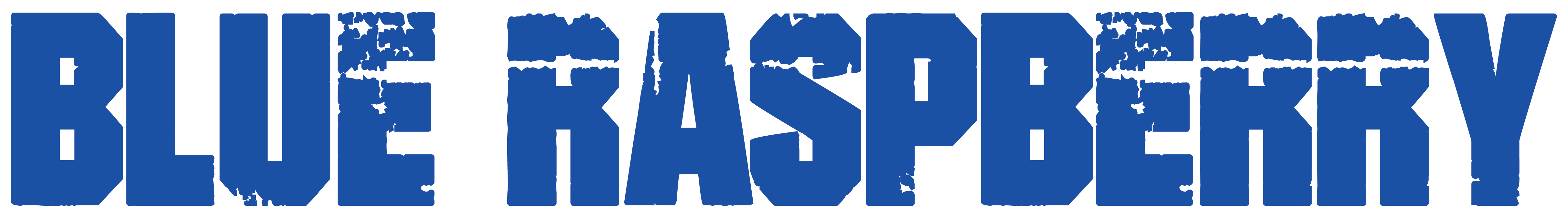 Bold blue text reading 'BLUE RASPBERRY' with a distressed texture on some letters.