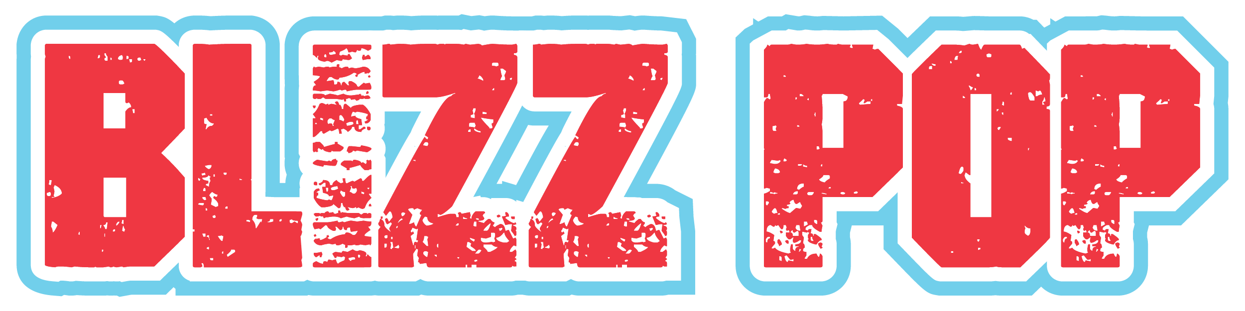 Stylized text reading 'BLIZZ POP' in bold, distressed red letters with white and light blue outlines.