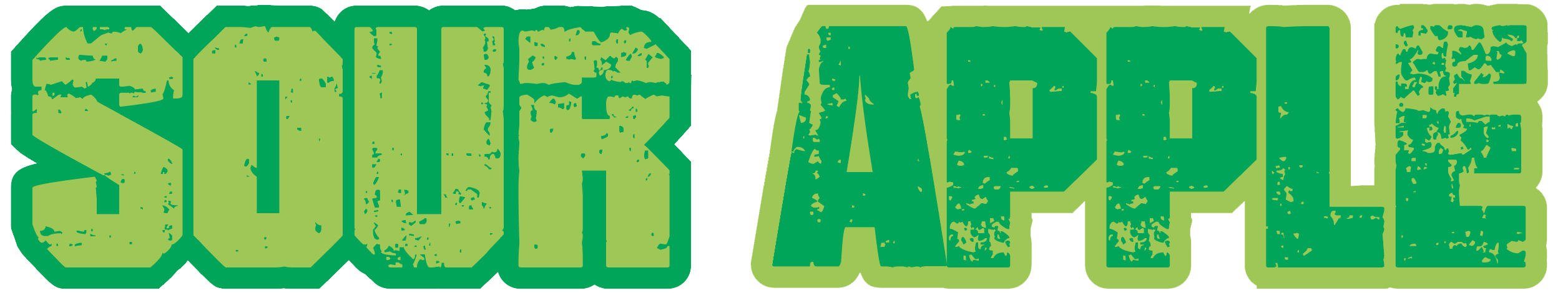 Text reading 'SOUR APPLE' in bold, distressed green lettering with a darker green outline.