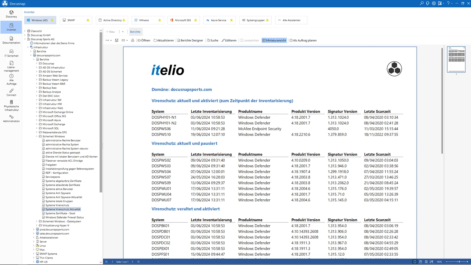 Screenshot Bericht Status Virenscanner