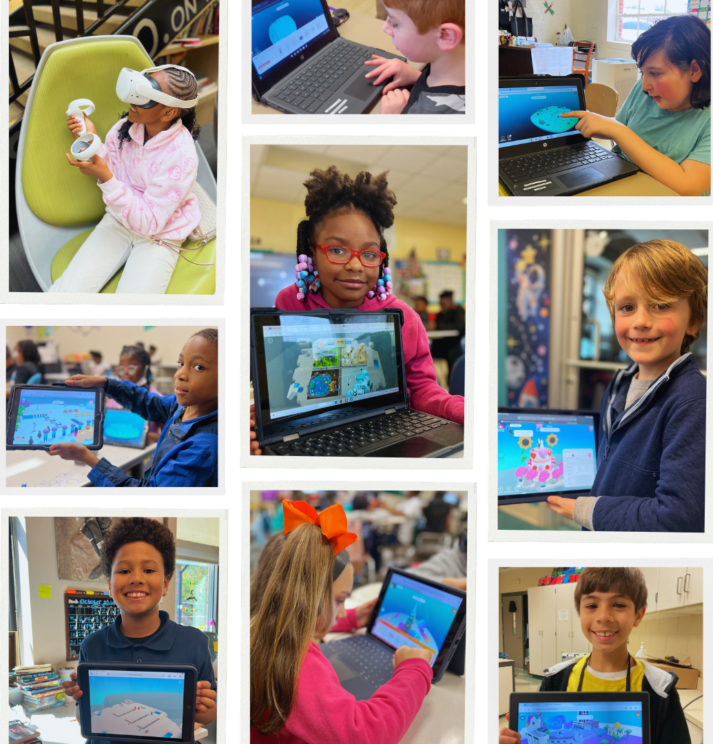 students holding computers