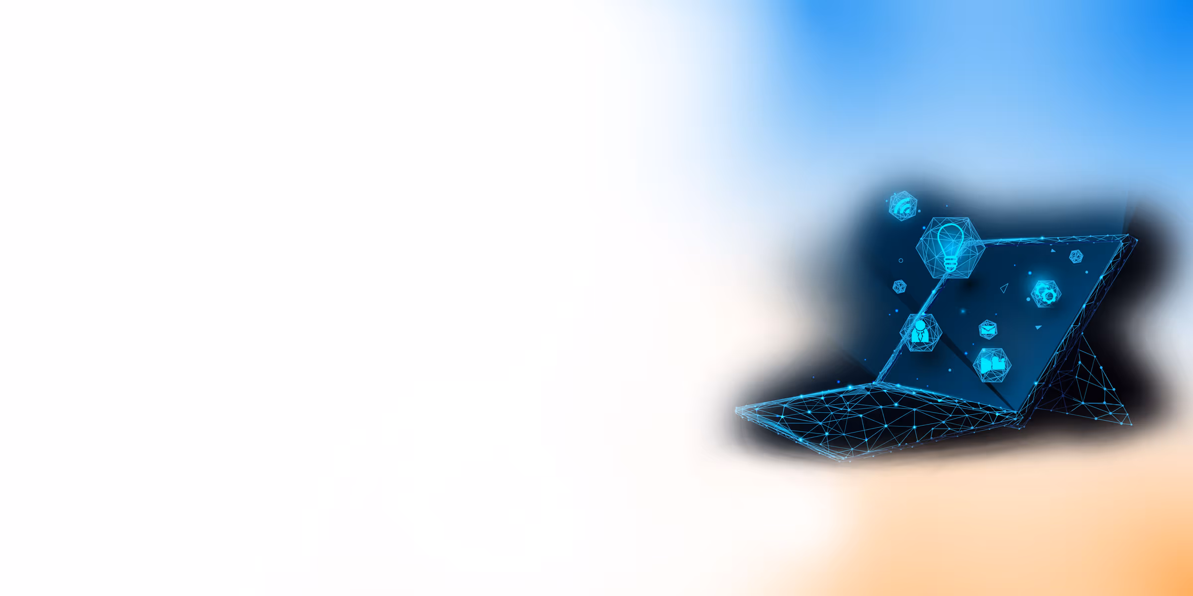 Polygonaler Laptop mit digitalen Symbolen als Sinnbild für Künstliche Intelligenz und die Beziehung zwischen Mensch und KI.