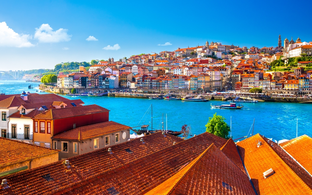 Aerial view over Porto and Vila Nova de Gaia
