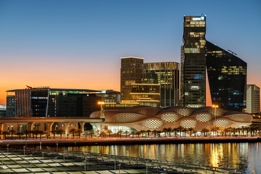 Evening skyline of Riyadh in Saudi Arabia