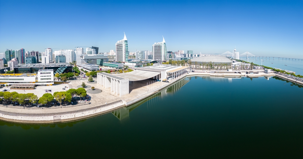 Aerial view of water side area in Lisbon