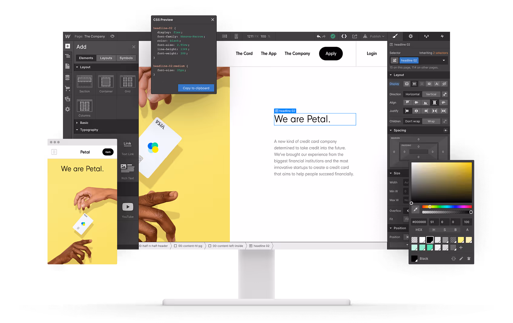 Webflow-grensesnitt for nettsidedesign, ideelt for profesjonelle hjemmesider til gode priser.