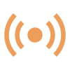 Circular orange icon with radiating curved lines symbolizing a broadcast or signal.