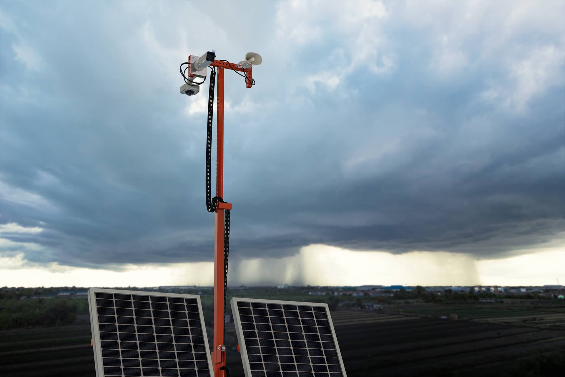 Solar-powered SmartGuard trailer with storm clouds in the background