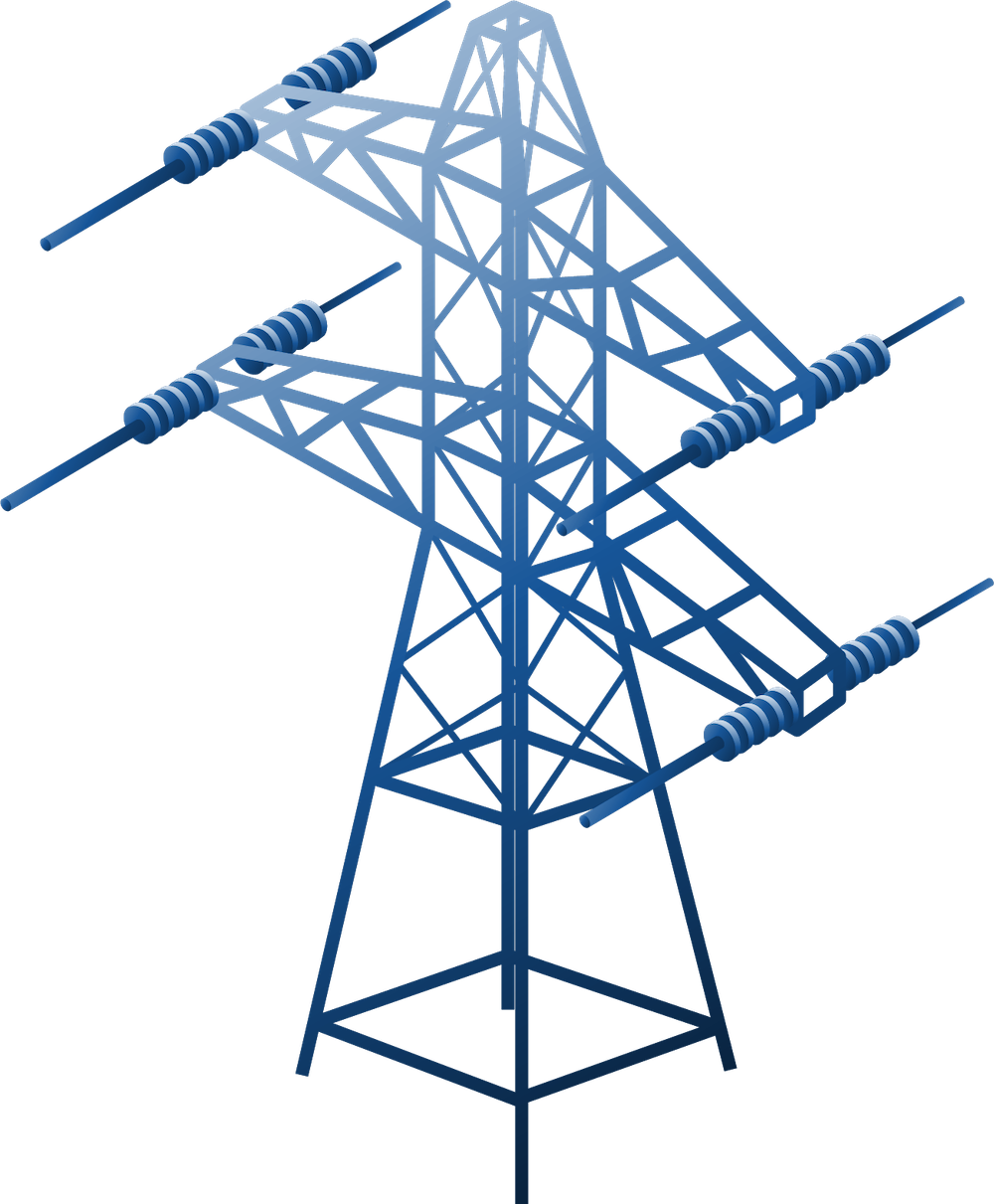 Illustration of a high-voltage electrical transmission tower.