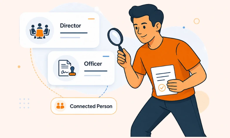 UAE corporate tax FTA clarification image showing director and officer meanings with Tax Star character and connected person concept
