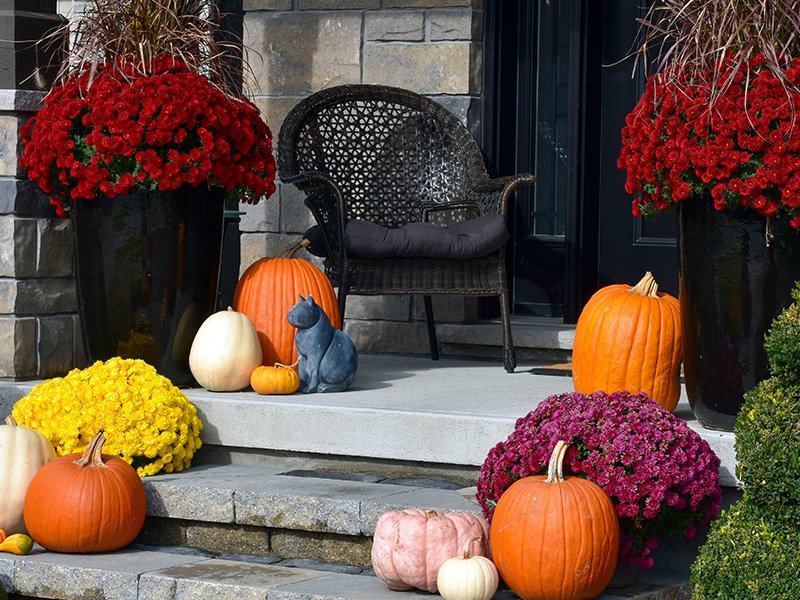 porch decorated for fall