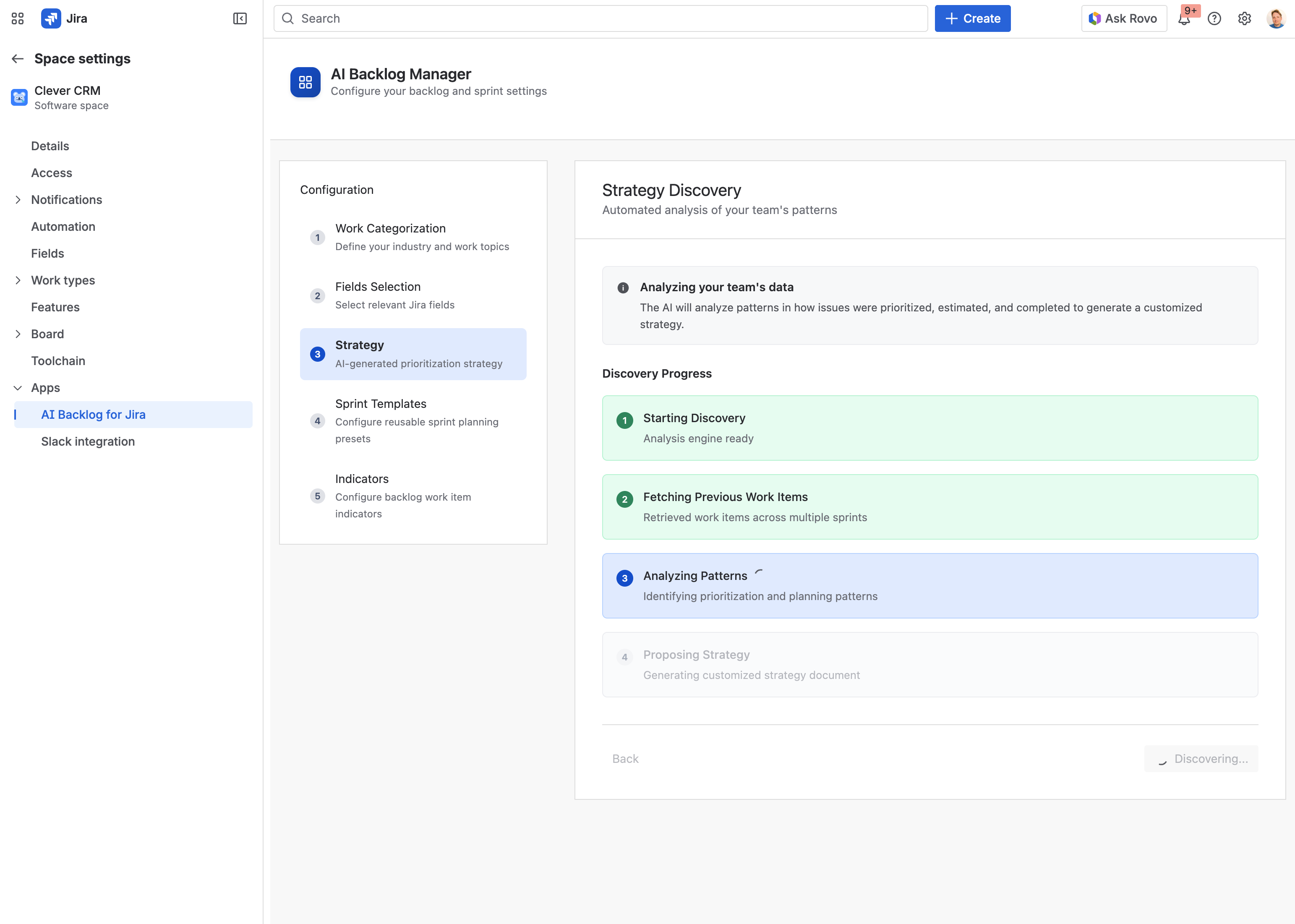 Template configuration screen
