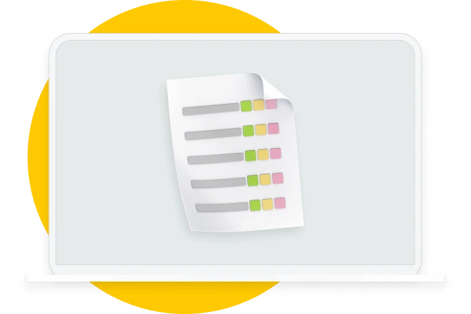 Illustration of a laptop screen displaying an assessment checklist icon.
