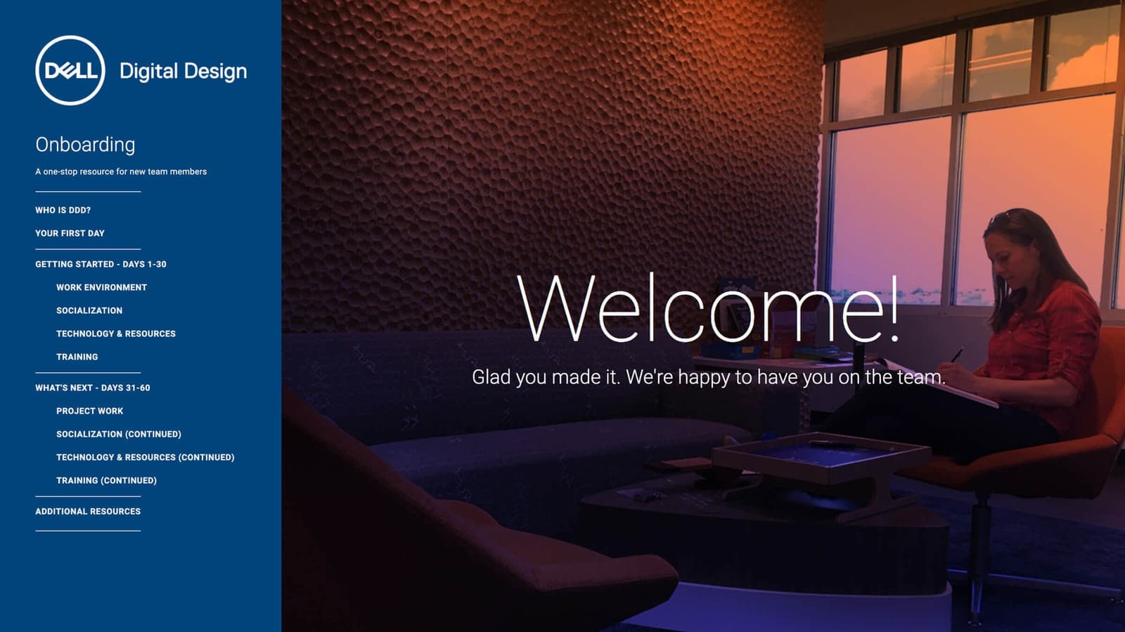 Dell digital design guidelines screenshot with large Welcome text over a photo