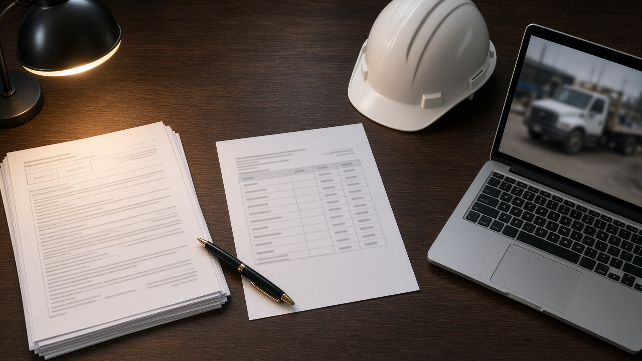 Insurance declarations and a hard hat prepared for an underwriting submission.