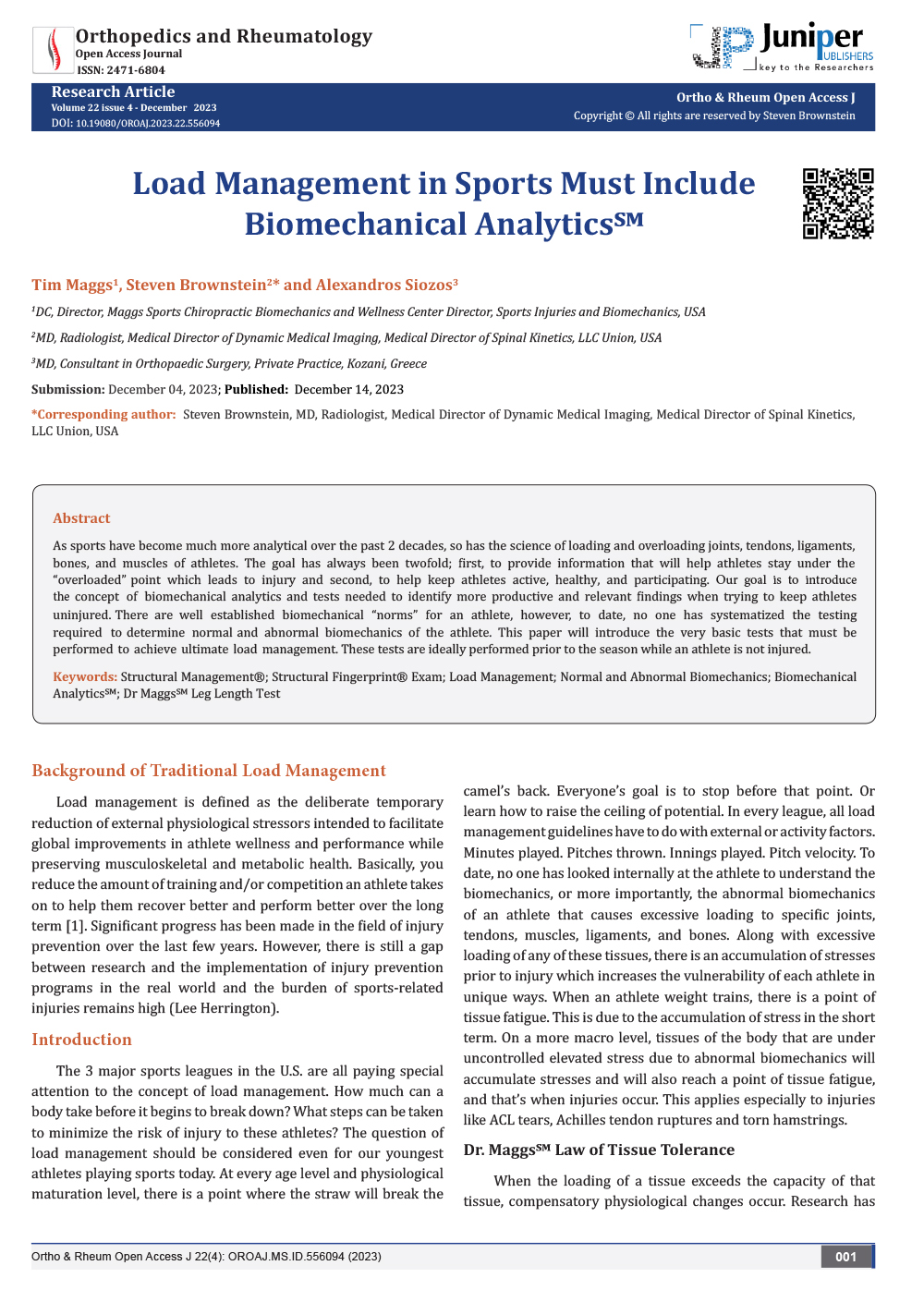 Dr. Maggs' Published Study