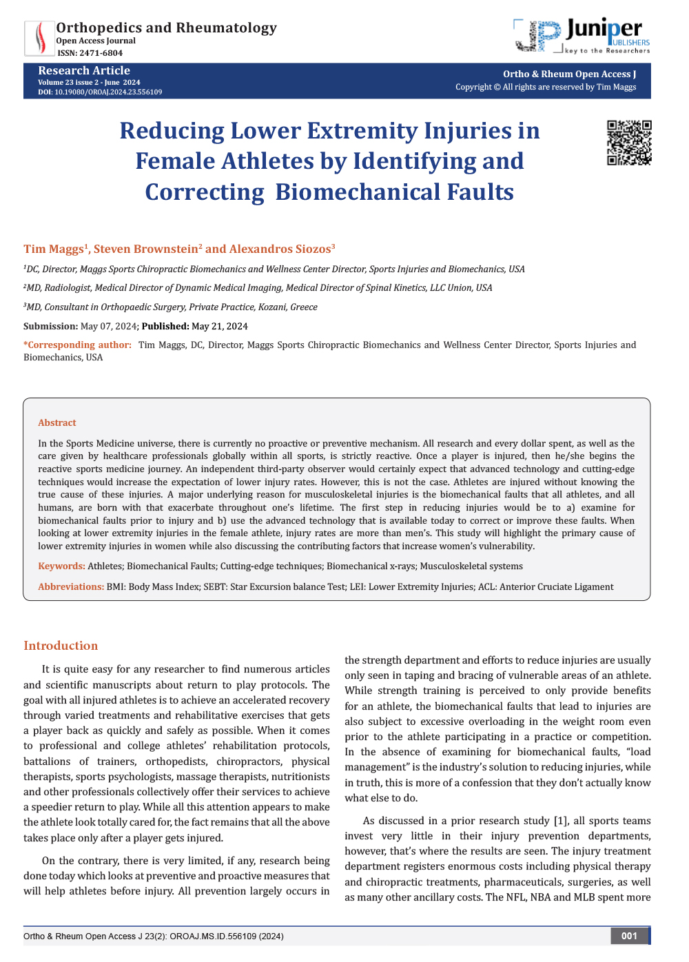 Dr. Maggs' Published Study