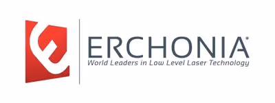 Erchonia logo with red and white geometric design and company tagline