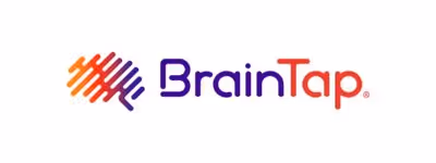 BrainTap logo with colorful brain-like graphic design in orange and purple