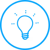 Light bulb icon inside a blue circle on a dark background