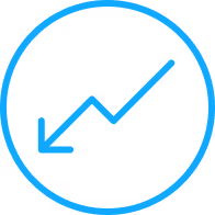 Downward arrow with upward trend icon inside a blue circle