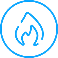 Flame icon inside a blue circle on a dark background