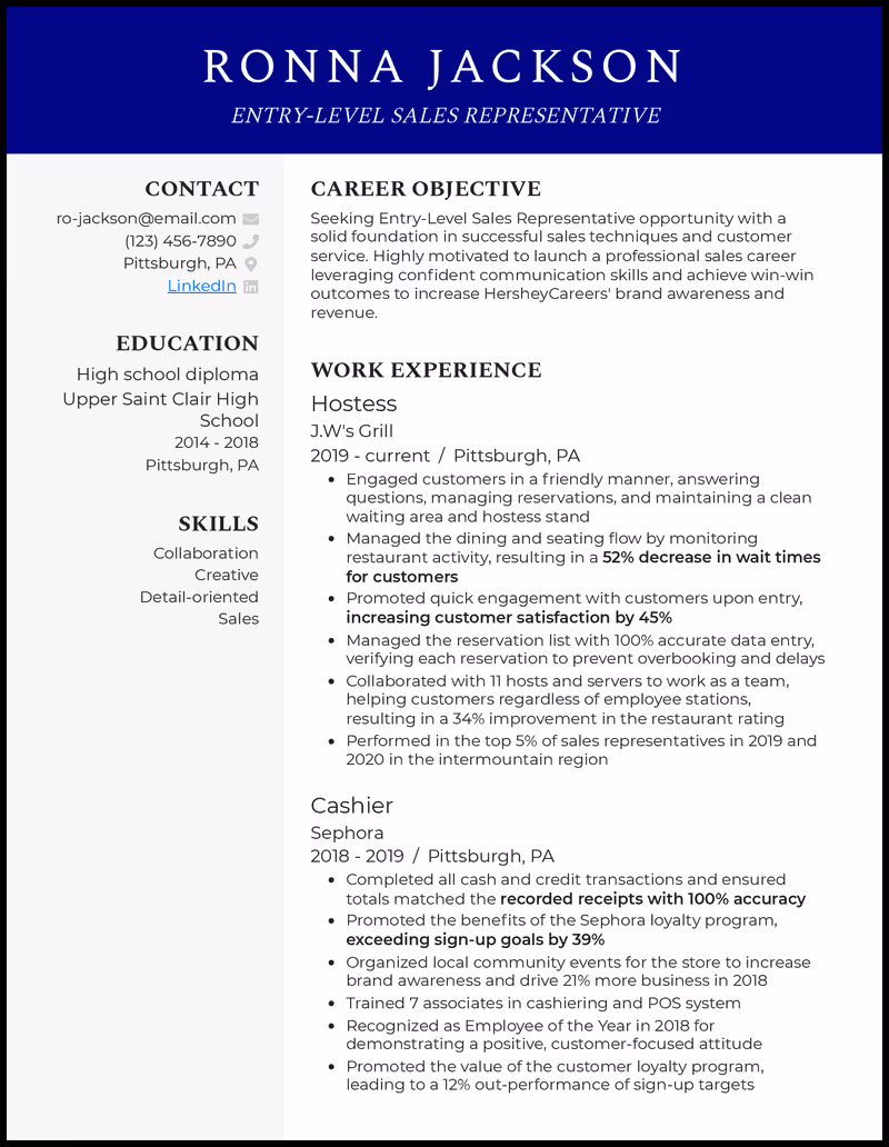 3 Beginner Sales Representative Resume Examples for 2025