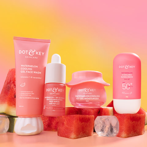 Dot & Key Watermelon Oil-Free + Luminous Skin Combo| Facewash 100ml, Serum 30ml, Moisturizer 60ml & Sunscreen 50gm