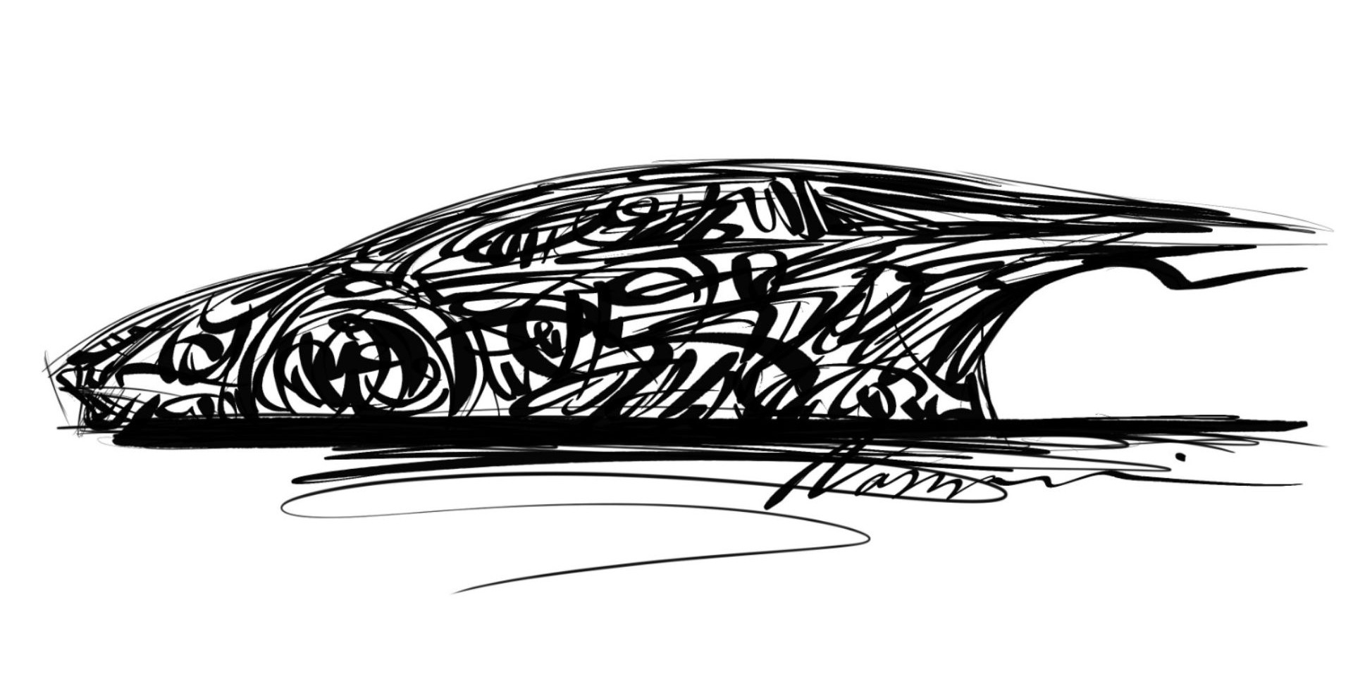 Hand-drawn sketch by UAE-based artist Sasan Nasernia featuring intricate calligraphy and abstract elements.