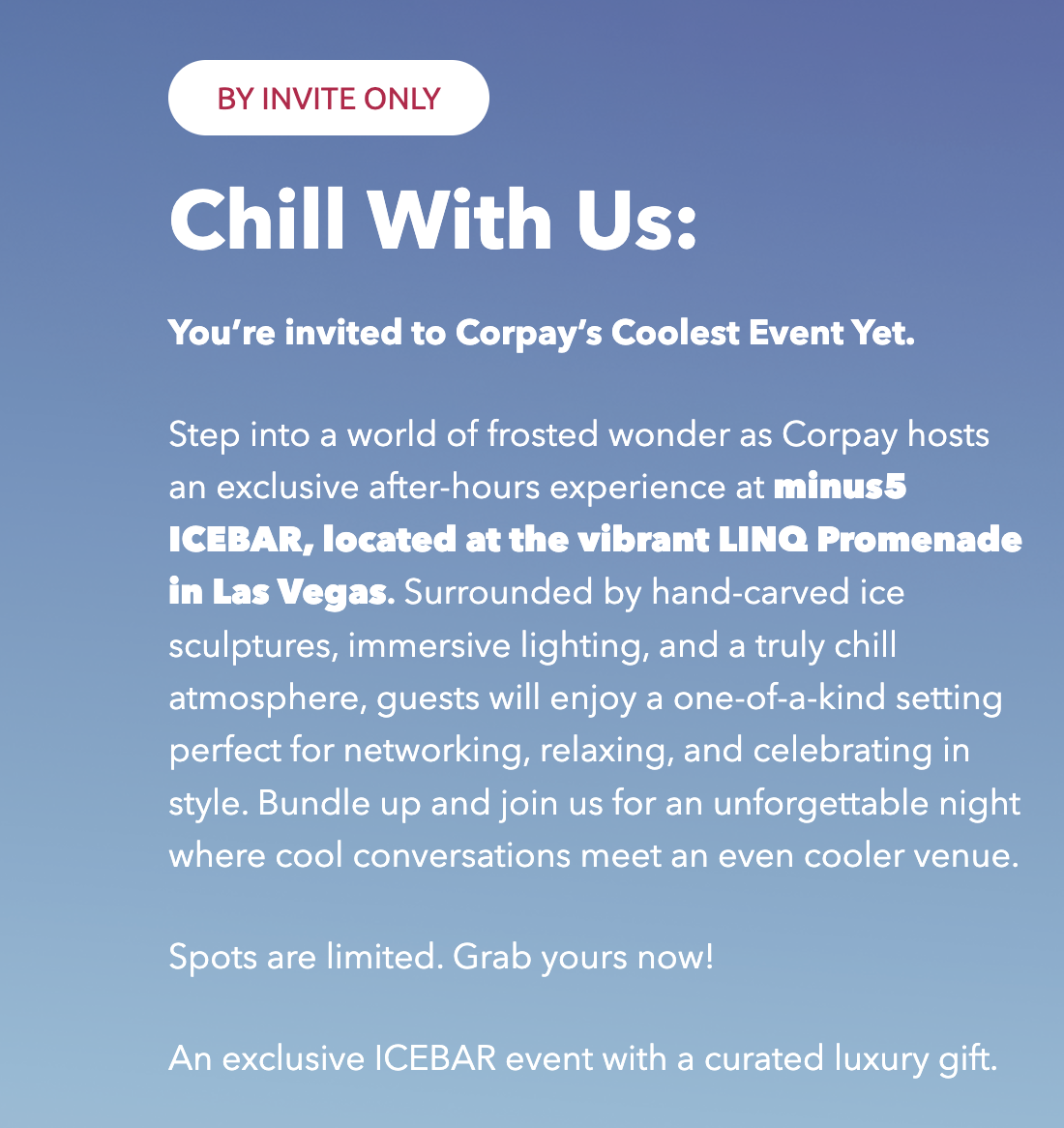 IceBar Happy Hour w/CorPay