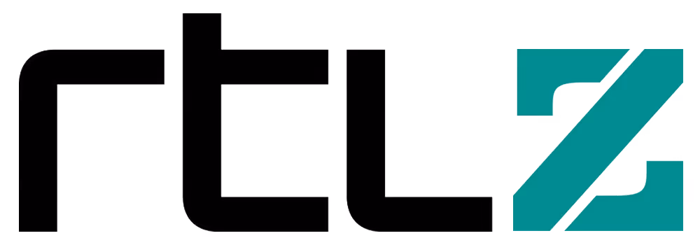 Logo met de letters r t l in zwart en een groene letter z.