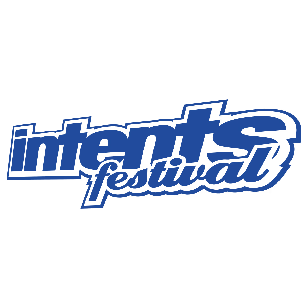 Blauw logo van Intents Festival met gestileerde tekst.
