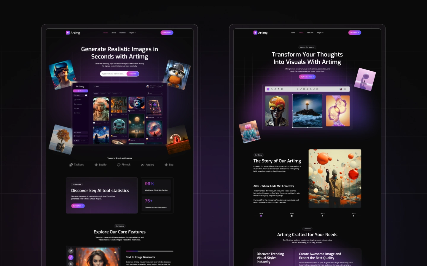 Artimg - AI Image & Video Generator Website Template