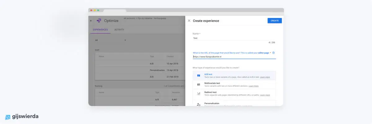 ab test maken in google optimize