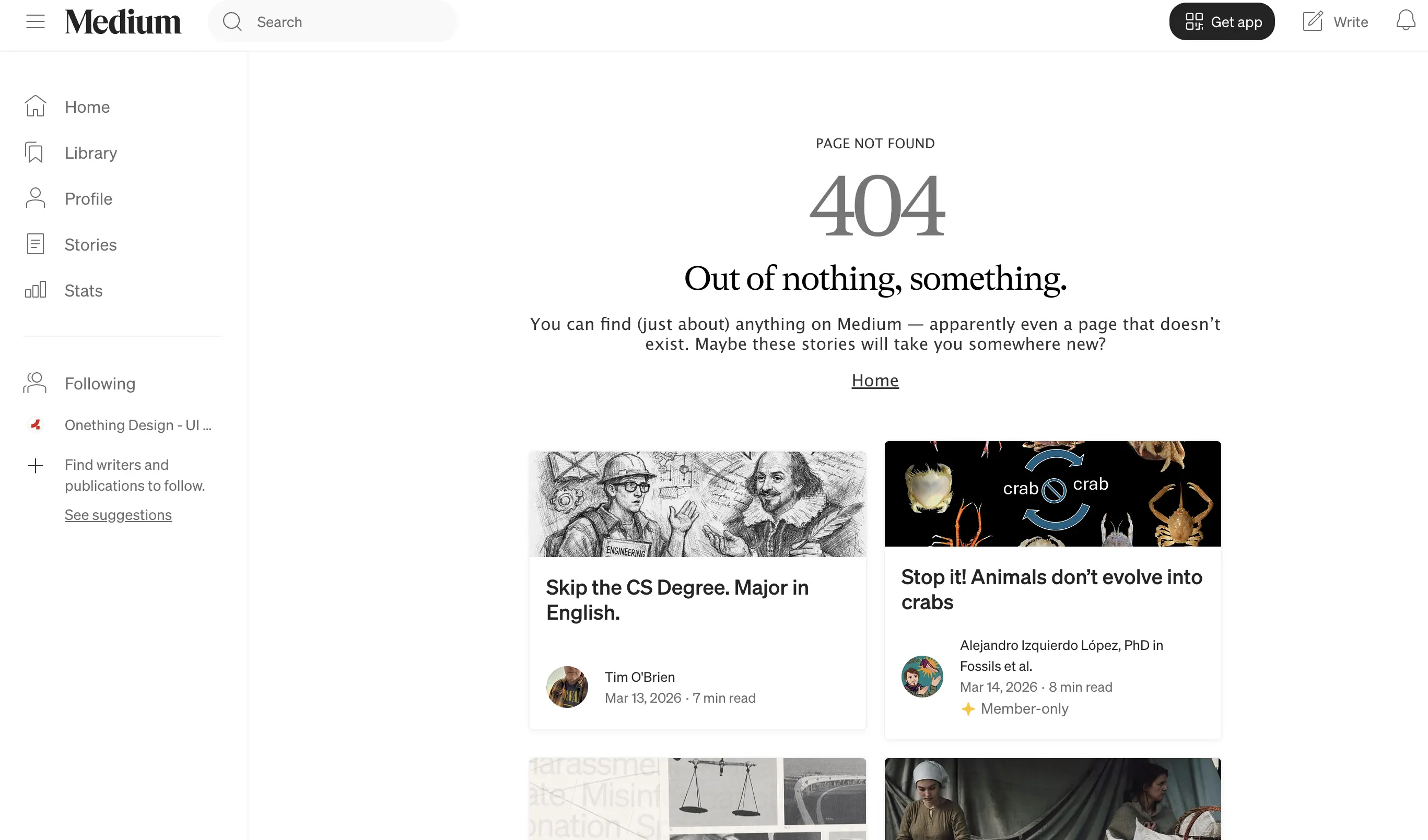 Medium 404 page UX