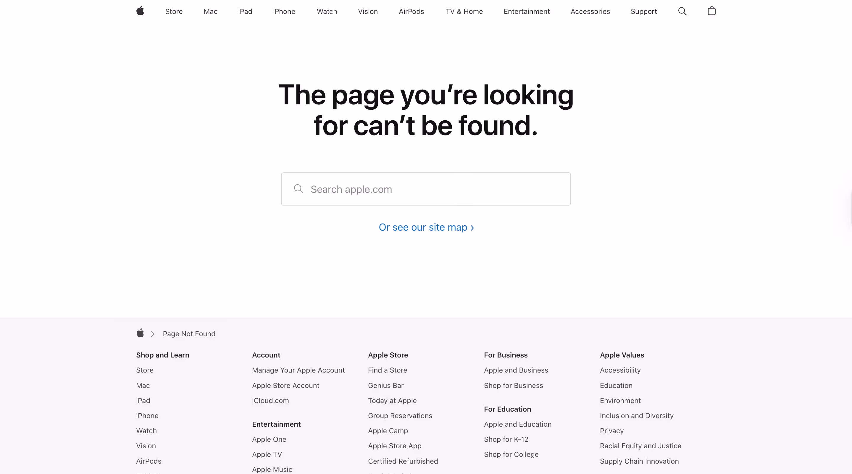 Apple 404 page UX