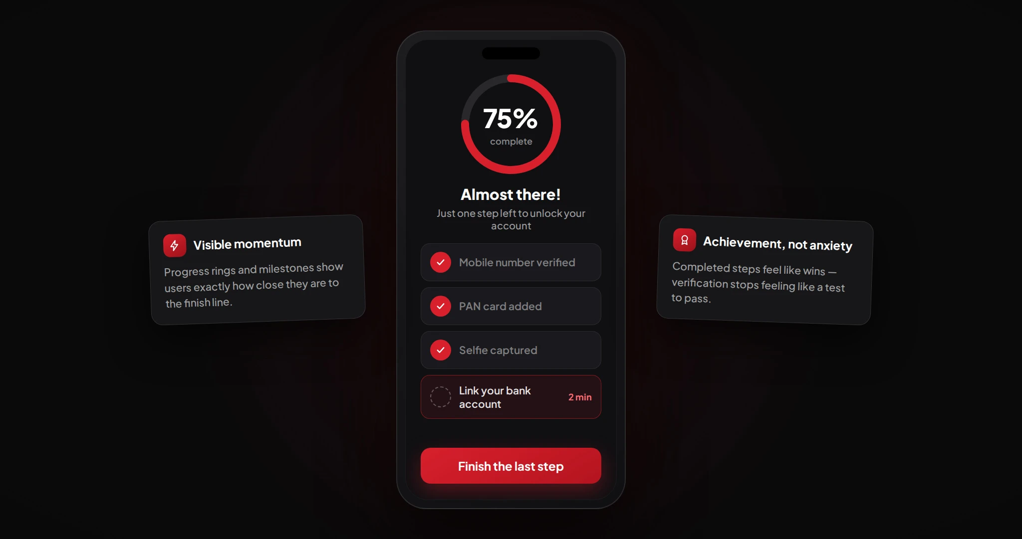 Image depicting KYC UX design as to how gamified progress prevents abandonment 