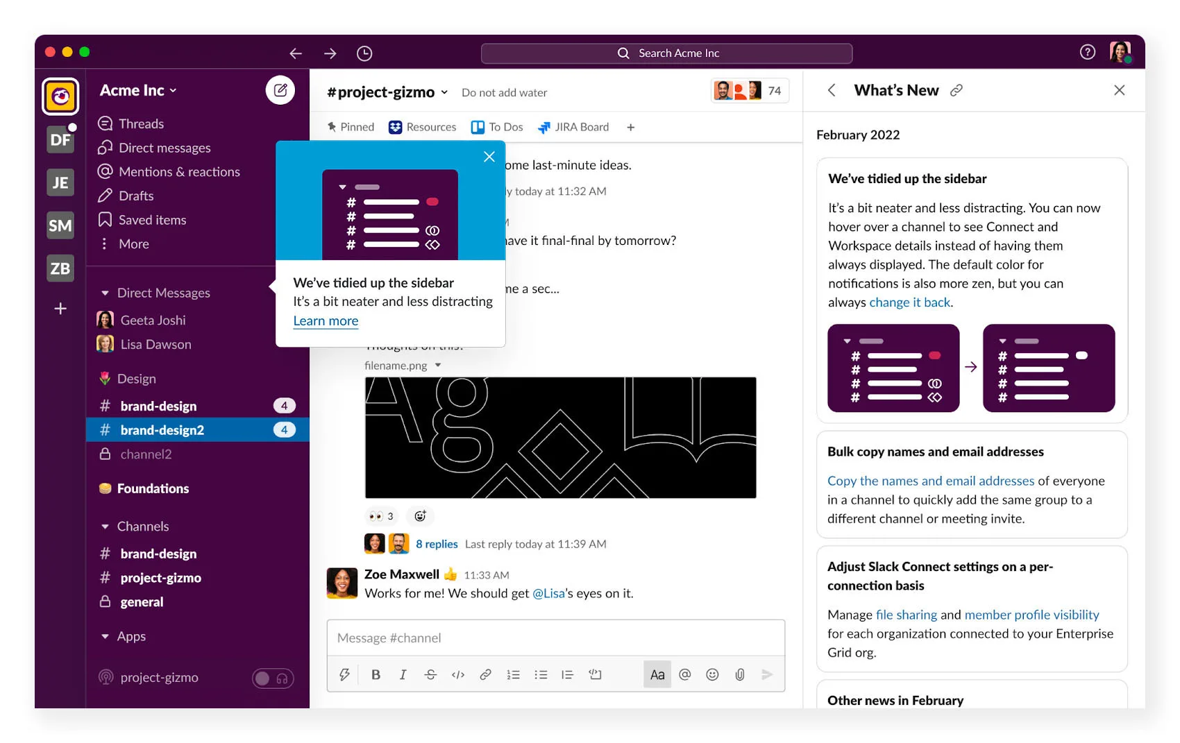 Slack's sidebar navigation