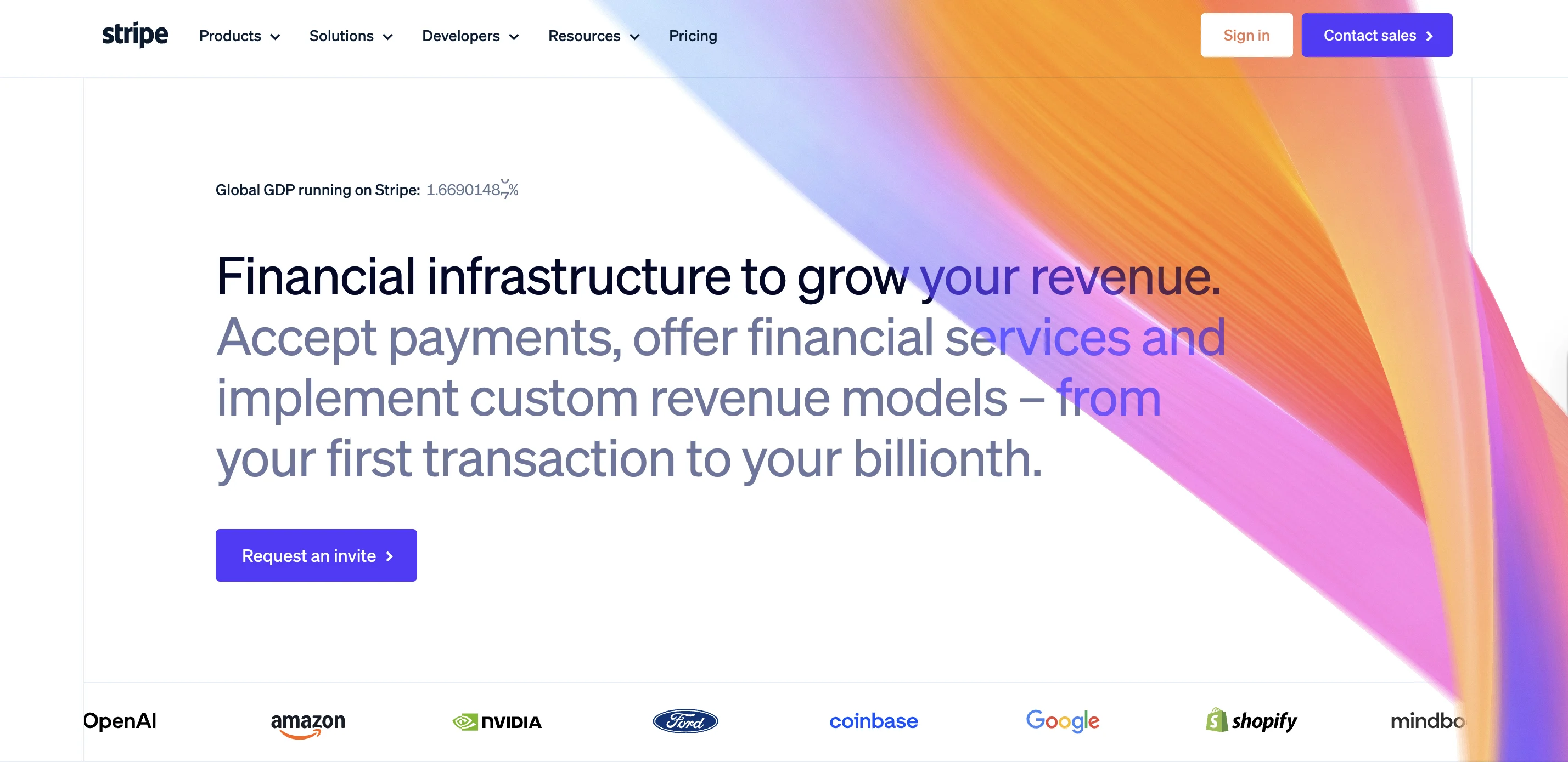 Stripe top navigation bar