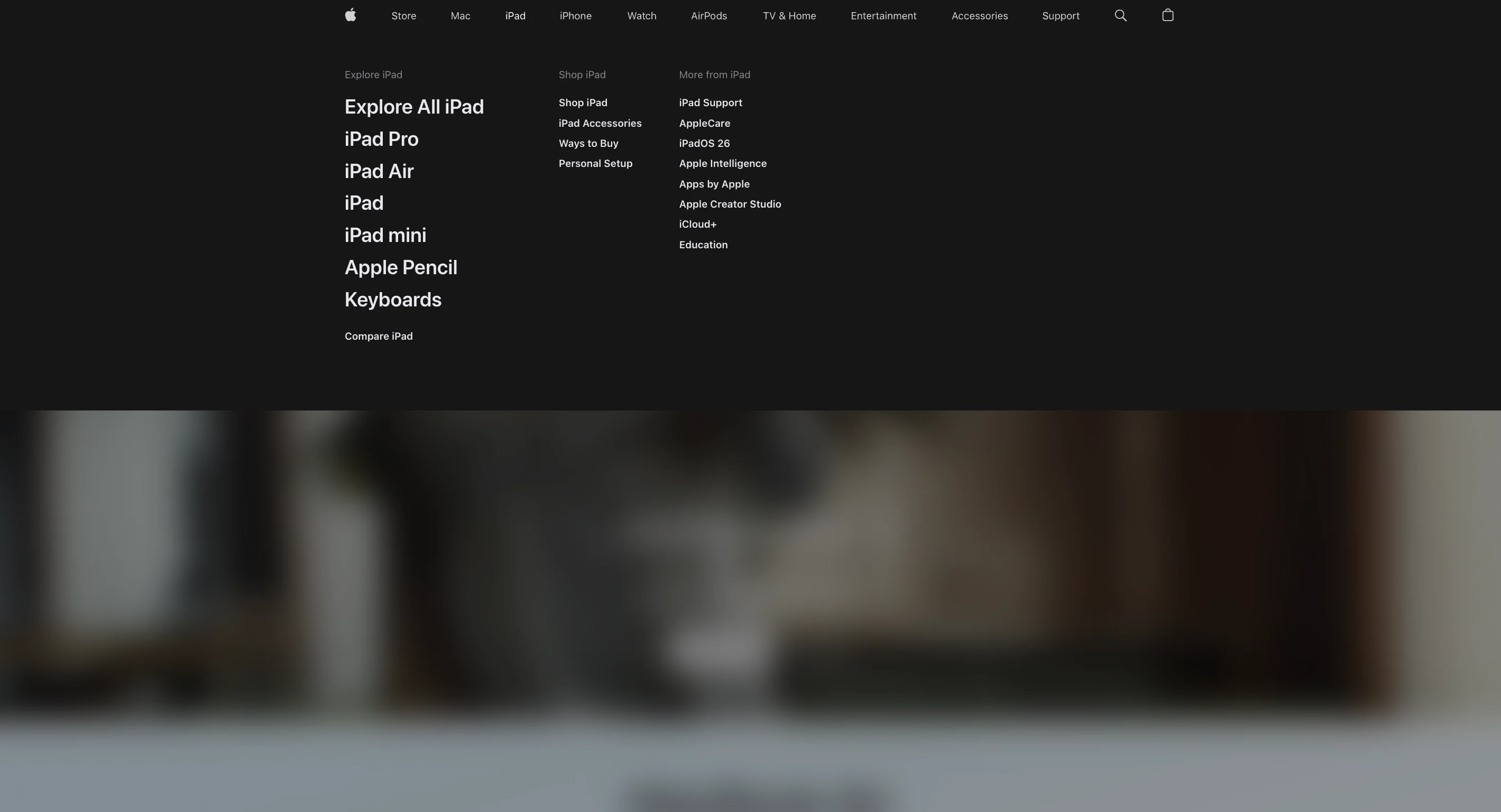 Image depicting the mega menu of Apple 
